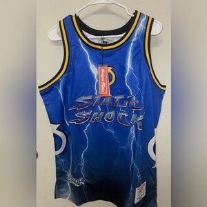 STATIC SHOCK Blue Lightening Headgear Classics Basketball Jersey NWT Medium